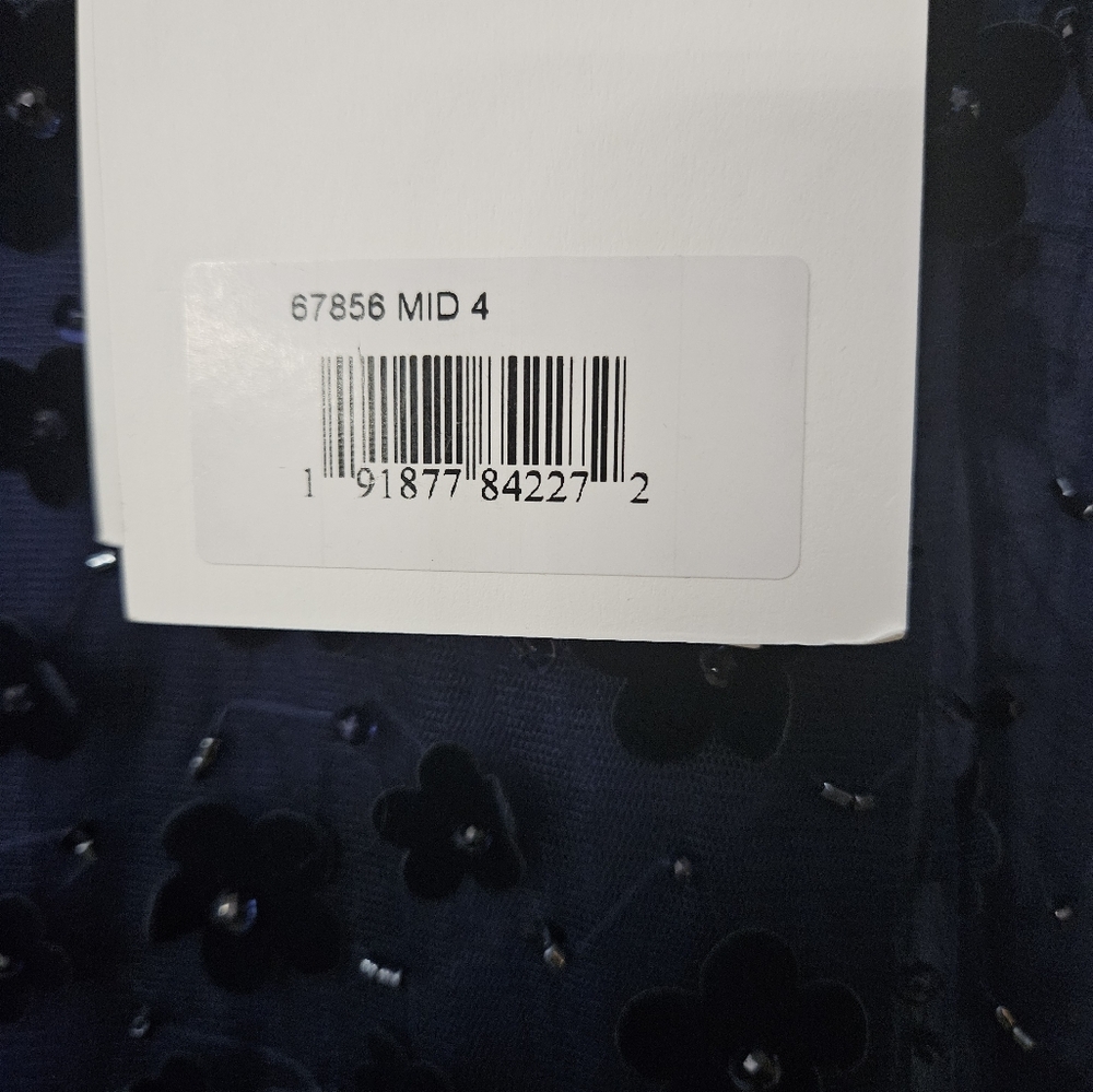 Mac Duggal Navy Embellished V Neck Illusion Long Sleeve Column Midi SZ 4 NWT - Picture 6 of 11